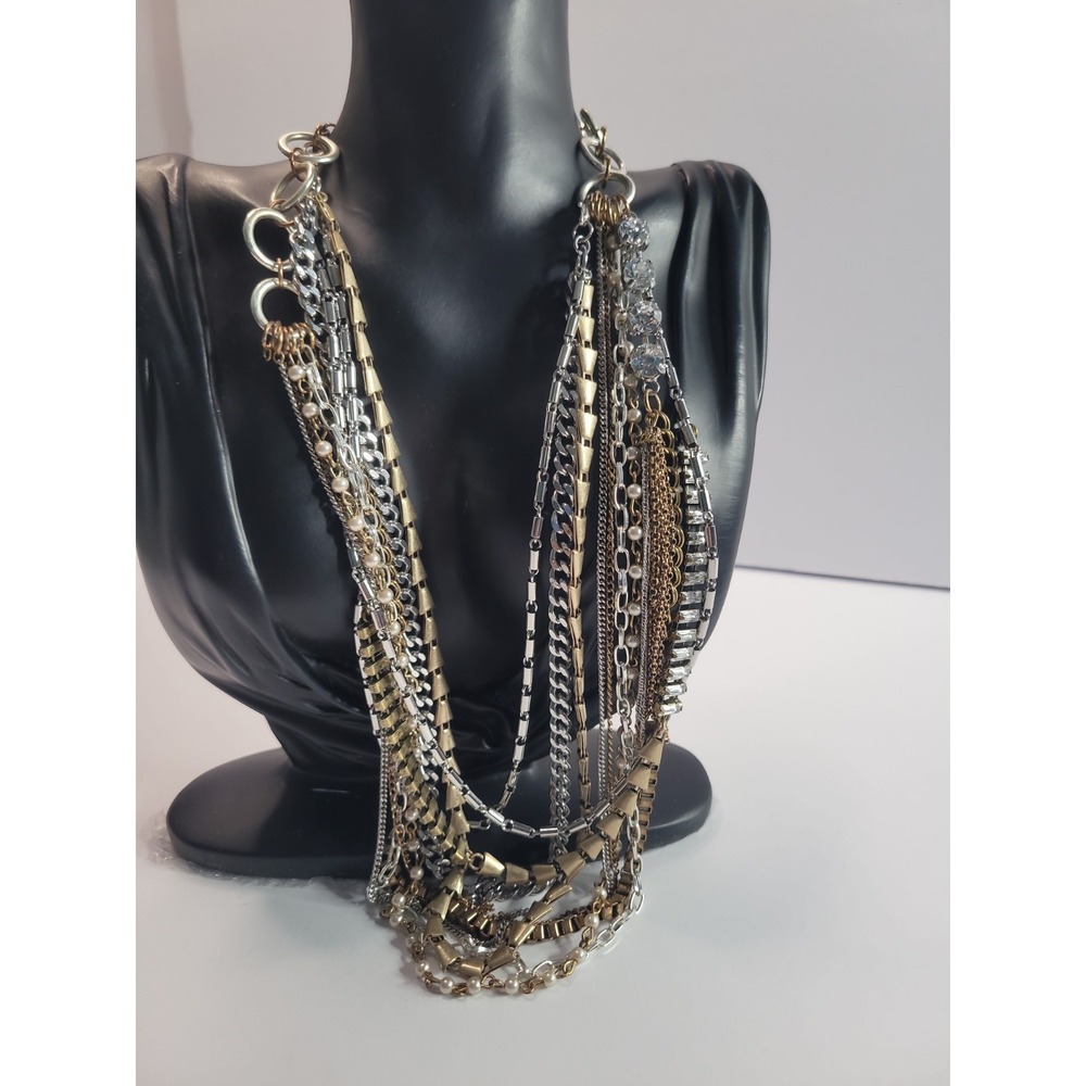 Silpada Mixed Metal Multi Strand Beaded Bib Necklace Silver Gold Tone